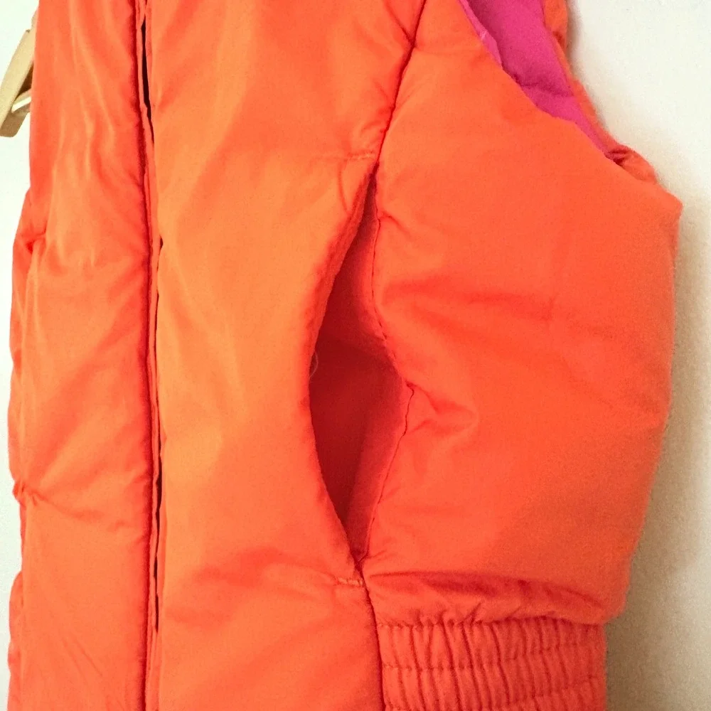 Ralph Lauren Girls Puffer Vest Reversible Size 5 Pink Orange Quilted Pony Logo